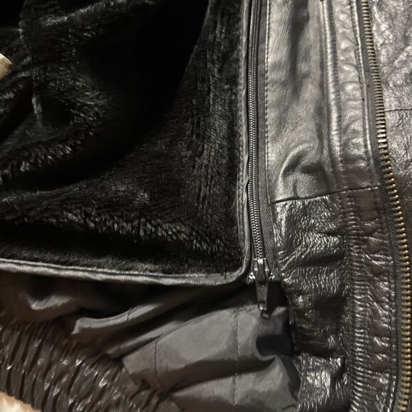 USA Flag Leather Bomber Jacket Men’s Medium USA Down The Sleeves Vintage Biker - Picture 15 of 16